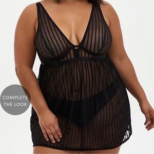 torrid Black Sheer Striped Plus Size Babydoll Chemise
